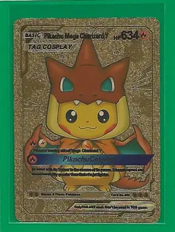 Pokemon Pikachu Mega Charizard Y Tag Cosplay Gold Foil Fan Art 002 - Image 1