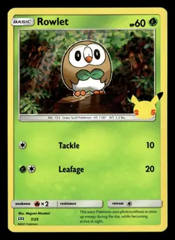 Rowlet 7/25 Holo Promo McDonald's 25th Anniversary Promos Pokemon Card - 2 - Image 2
