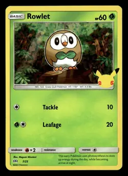 Rowlet 7/25 Holo Promo McDonald's 25th Anniversary Promos Pokemon Card - 3 - Image 2