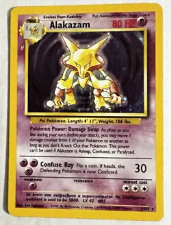1999 Pokemon Alakazam 1/102 Base Set Holo Rare WOTC Vintage Damaged - Image 1