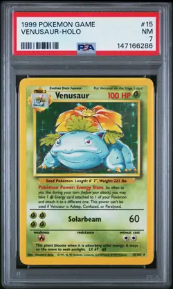 1999 POKEMON BASE SET UNLIMITED #15 VENUSAUR-HOLO PSA 7 - Image 1