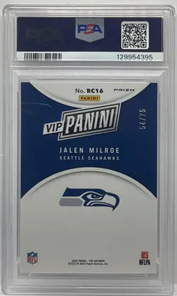 Jalen Milroe Rookie 2025 Panini NSCC Vip Gold Rookie Blue Sparkle #/75 PSA 10 SP - Image 2