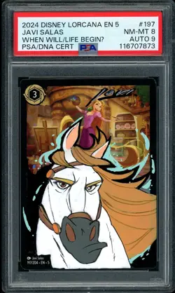 Disney Lorcana Tangled Javi Salas Signed 1 of 1 Maximus Sketched PSA 8 AUTO 9 - Image 1