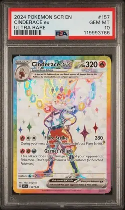 2024 Pokemon Stellar Crown Cinderace ex PSA 10 GEM FULL ART ULTRA RARE #157 - Image 1