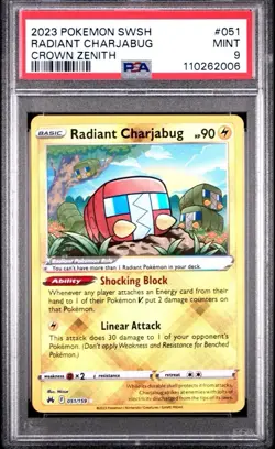 2023 Pokemon Sword & Shield Crown Zenith 051 Radiant Charjabug - PSA 9 - Image 1
