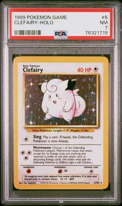 PSA 7 Clefairy 5/102 Base Set Rare Holo Pokemon Card WOTC 1999 - Near Mint - Image 1