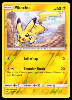 2017 Pokemon Burning Shadows Pikachu Reverse Foil 40/147 NM - Image 1