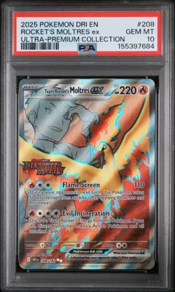 2025 POKEMON DRI EN-DESTINED RIVALS #208 TEAM ROCKET'S MOLTRES EX PSA 10 - Image 1