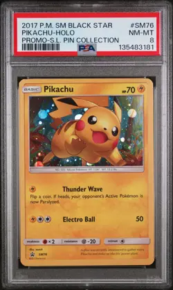 2017 POKEMON SM BLACK STAR PROMO #SM76 PIKACHU-HOLO PSA 8 - Image 1