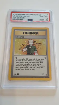 Pokemon 2000 Gym Heroes holo Lt. Surge 1st edition #17/132 PSA 8 - Image 1