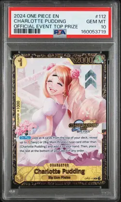 2024 ONE PIECE PROMOS OFFICIAL EVENT TOP PRIZE #112 CHARLOTTE PUDDING PSA 10 - Image 1