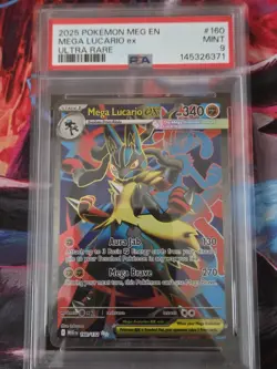 2025 Pokemon Mega Evolution Mega Lucario ex 160/132 Ultra Rare PSA 9 Mint - Image 1