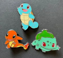 3 X Pokemon Pin Badge Charmander Squirtle Bulbasaur GO Kanto Starters 2021 - Image 1