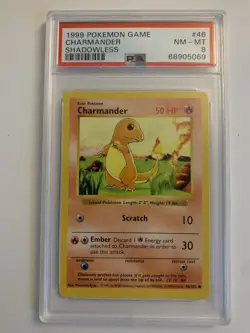PSA 8 NEAR MINT Charmander Base Set Shadowless 1999 Pokemon WOTC - Image 1