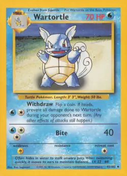 WARTORTLE 42/102 UNCOMMON BASE SET UNLIMITED POKEMON NEAR MINT - Image 1