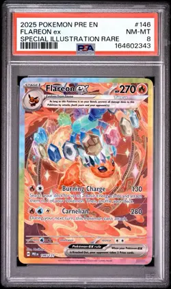 2025 POKEMON PRE EN-PRISMATIC EVOLUTIONS #146 FLAREON EX PSA 8 - Image 1