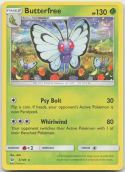 Butterfree 3/149 Rare SM Base Set Pokemon Near Mint - Image 1