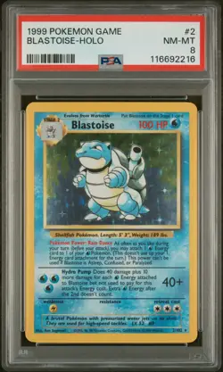 Pokemon TCG Blastoise Holo Rare 2/102 Base Set 1999 PSA 8 English - Image 1