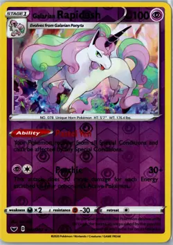 Galarian Rapidash Sword & Shield 082/202 Rare Reverse Holo LP - Pokemon Card - Image 1