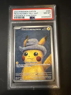 2023 POKEMON SVP EN-SV BLACK STAR PROMO #085 PIKACHU WITH GREY FELT HAT PSA 8 - Image 2