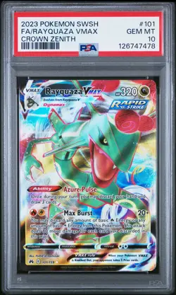 2023 POKEMON SWORD & SHIELD CROWN ZENITH #101 FULL ART/RAYQUAZA VMAX PSA 10 - Image 1