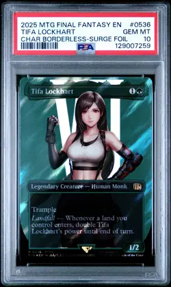 2025 MTG FINAL FANTASY CHARACTER BORDERLESS-SURGE FOIL TIFA LOCKHART PSA 10 - Image 1