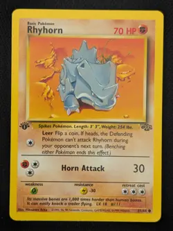 1st Edition Rhyhorn 61/64 Jungle WOTC 1999 Pokemon Card TCG - Image 1