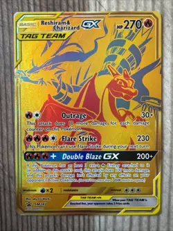 Reshiram & Charizard GX - SM247 - Full Art Gold Promo Ultra Rare Pokemon Card NM - Image 1