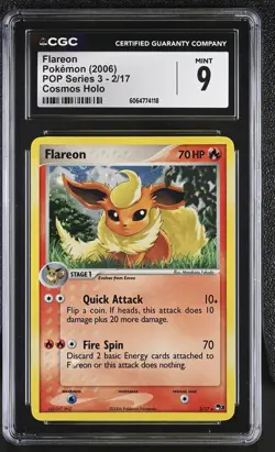 CGC 9 MINT Flareon 2006 POP Series 3 2/17 Cosmos Holo Pokemon Card - Image 1