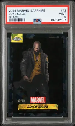 2024 TOPPS CHROME MARVEL SAPPHIRE ED BLACK #12 LUKE CAGE 10/10 PSA 9 - Image 1