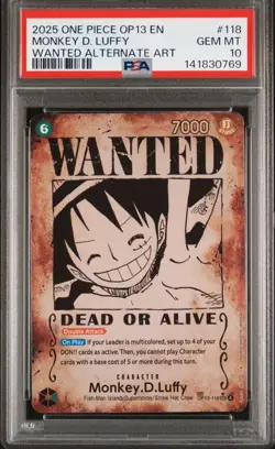 2025 One Piece Monkey D Luffy Secret Rare En Wanted Alt Art OP13-118 PSA 10 MINT - Image 3