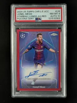 2024-25 Topps Chrome LIONEL MESSI 1/5 Auto Red Starball Refractor #SLA-LM PSA 8 - Image 1