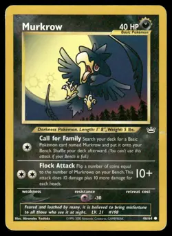 Pokemon Cards Murkrow 46/64 Unlimited Neo Revelation Common HP - Image 1