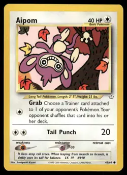 Pokemon Cards Aipom 41/64 Unlimited Neo Revelation Common LP - Image 1