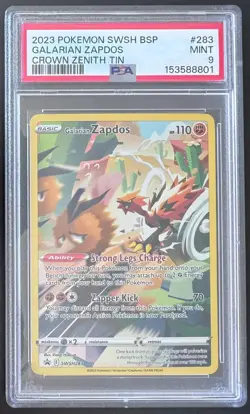 2023 POKEMON SWSH BLACK STAR PROMO CROWN ZENITH TIN #283 GALARIAN ZAPDOS PSA 9 - Image 1