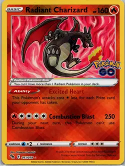 Radiant Charizard 011/078 - Pokemon TCG Pokemon GO - Holo - Radiant Rare - NM - Image 1