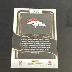 2024 Panini Select Premier Level Bo Nix #117 Green & Yellow Shock Prizm (RC) - Image 2