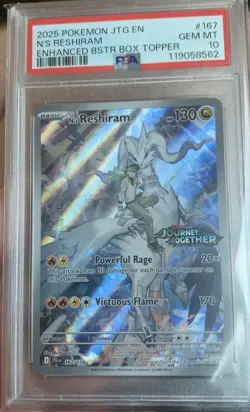 2025 N’s Reshiram Enhanced Booster Box Topper 167/159 PSA 10 promo stamped - Image 1