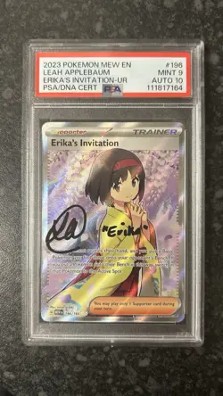 Signed Pokemon TCG Erika's Invitation 196/165 SV 151 UR Holo PSA 9 Auto 10 - Image 1