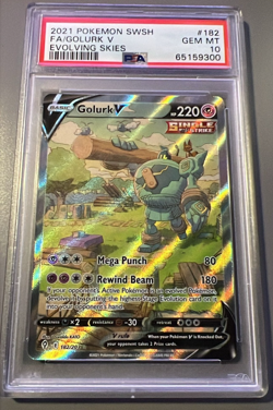 PSA 10 GOLURK V #182 - Evolving Skies 2021 SWSH Alternate Art Pokemon Card! - Image 1