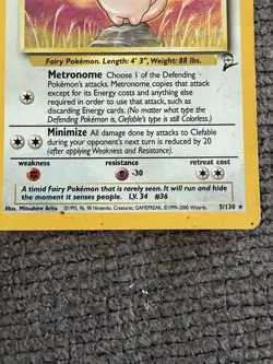 Vintage Pokemon Clefable Base Set 2 Rare Holo 5/130 WOTC TCG Card English - Image 2