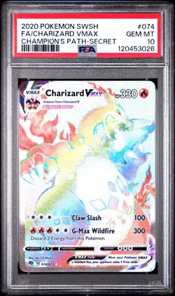 2020 POKEMON SWORD & SHIELD CHAMPION'S PATH #074 FULL ART/CHARIZARD VMAX PSA 10 - Image 1