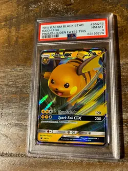 Pokemon 2019 Black Star Promo Hidden Fates Tins RAICHU GX SM213 PSA 8 RARE - Image 1