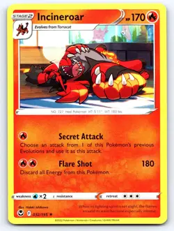Incineroar 032/195 Rare Silver Tempest Pokemon Near Mint - Image 1