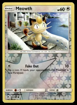 Meowth 101/147 Burning Shadows Reverse Holo Common Pokemon - Image 1