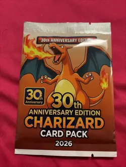 2026 Pokemon Trading Game 30th Anniversary Edition Charizard Pack Promo Item - Image 1
