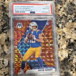 Panini Mosaic 2020 Justin Herbert #204 Reactive Orange PSA 10 Chargers Rookie RC - Image 1