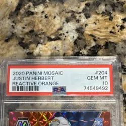Panini Mosaic 2020 Justin Herbert #204 Reactive Orange PSA 10 Chargers Rookie RC - Image 4
