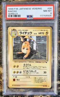 1998 Pokemon Japanese RAICHU 26 Vending Series 2 PSA 8 NEAR MINT - MINT - Image 1