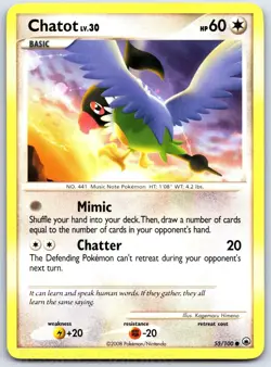 Chatot 55/100 Common Majestic Dawn Pokemon MP Himeno - Image 1
